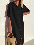 Loose Short Sleeve Button-Up Dress for Women