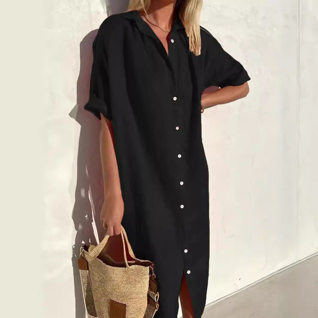 Loose Short Sleeve Button-Up Dress for Women