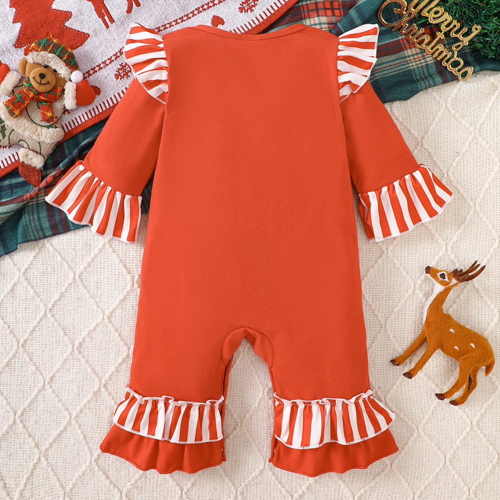 Infant Halloween Romper with Ruffle Ghost Deer Embroidery Long Sleeve Onesie Baby Outerwear Crawling Suit