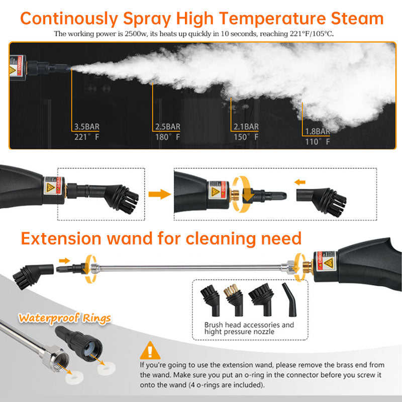AC Steam Cleaner, Portable High Temp Steamer for Kitchen Grease, Range Hood, Glass & Home Appliance Disinfection